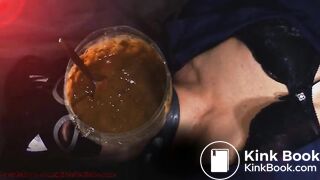 Human toilet swallows piss and shit through a funnel