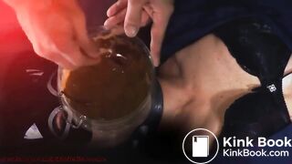 Human toilet swallows piss and shit through a funnel