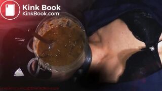 Human toilet swallows piss and shit through a funnel