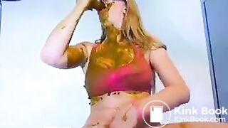 Blonde eat her own scat