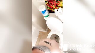 White girl pooping on toilet - video 2