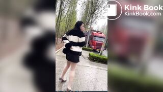 Clip of a girl who can't hold back, poop in stockings 1