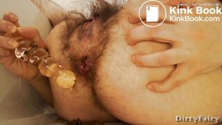 Nasty hairy pig fucks her asshole.