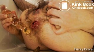 Nasty hairy pig fucks her asshole.