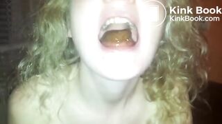She eats a tiny turd..