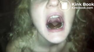 She eats a tiny turd..