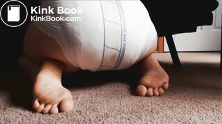 Releasing enema into diaper and showing the result