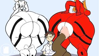 two girls poop on a boy