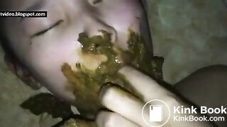 Asian girl eats guys shit