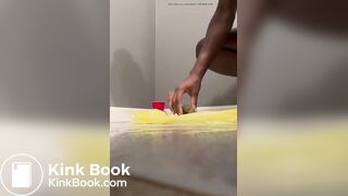 Shy ebony creamy shit in hand