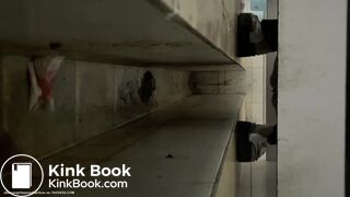 Chinese lady poops painful diarrhea in public toilet.