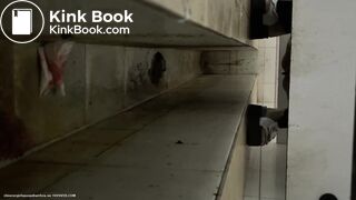 Chinese lady poops painful diarrhea in public toilet.