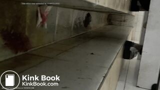 Chinese lady poops painful diarrhea in public toilet.