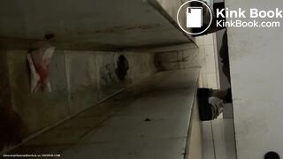 Chinese lady poops painful diarrhea in public toilet.