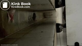 Chinese lady poops painful diarrhea in public toilet.