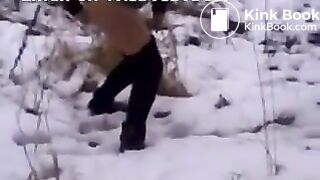 Girl pooping in snow