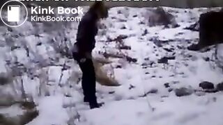 Girl pooping in snow