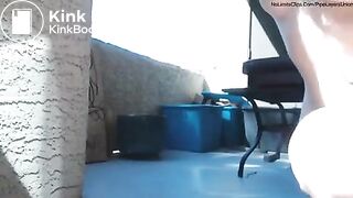 Naked Girl shitting in her yard