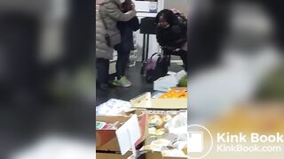 Lady caught shoplifting takes a shit