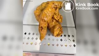 Woman pooping on store shelves