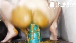 Messy fisting huge dildo scat