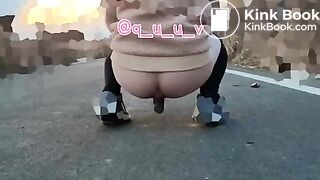 Japanese Twitter girl outside big long poop