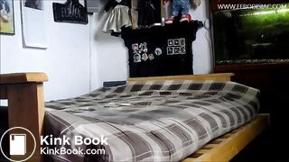 Panties to one side she poops on the bed