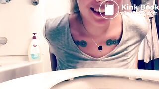 Hot girl films herself shitting on toilet