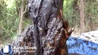 Thai girl taking a bath in cow shit.