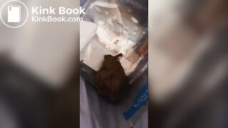 Sexy girl poop in a bin