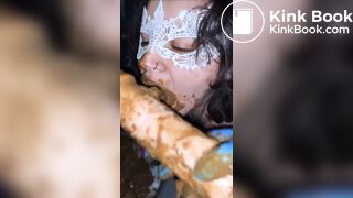 Porta potty dirty dildo suck