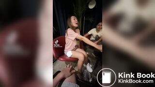 Thai girl drink wine pooping