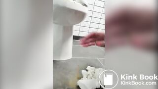 crazy girl smears her shit on public bathroom