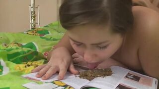 Blonde teen slut tastes her shit