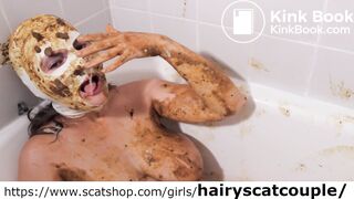 Hairy busty girl scat eating, smearing, public wc, comp