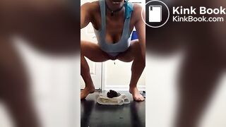 Babe with huge tits takes a dump
