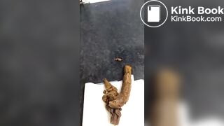 Babe with huge tits takes a dump