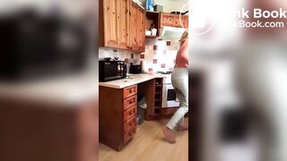Blonde topless jeans poo