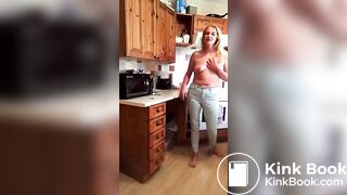Blonde topless jeans poo