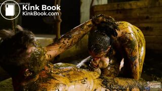 Betty and Scati Own dirty nylon fun in cowshit