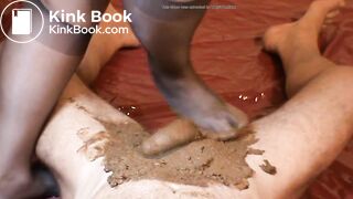 Handjob in shit with gloves