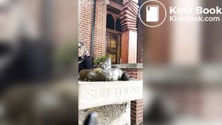 Sexy teen shits on a statue in public