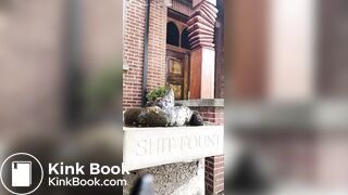 Sexy teen shits on a statue in public