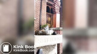 Sexy teen shits on a statue in public