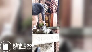 Sexy teen shits on a statue in public