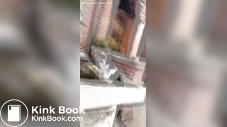 Sexy teen shits on a statue in public