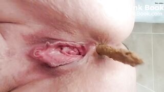 Close up chubby girl has a loose crackling poop