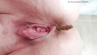 Close up chubby girl has a loose crackling poop