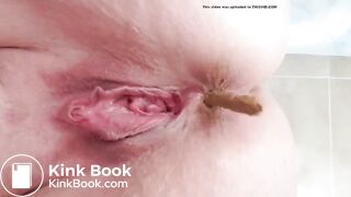 Close up chubby girl has a loose crackling poop