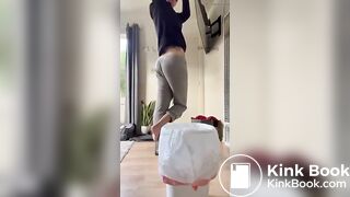 Fit tattooed chick shitting diarrhea in bucket